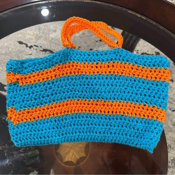 Handmade Blue & Orange Crochet Tote - Picture 3 of 3